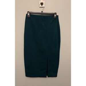 Ann Taylor Pencil Skirt Women's Size XS Green Knit Long Stretch Workwear Slit